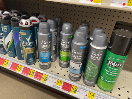 Hephzibah, Ga USA - 06 16 22: KJs IGA retail grocery store deodorants and prices variety bottom...