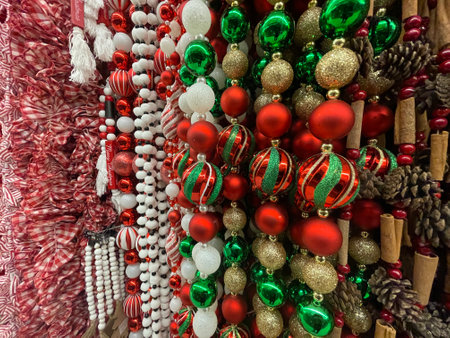 Christmas holiday decor on display ornament and string festive hangingの写真素材