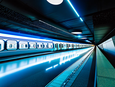 Futuristic neon subway system abstract AI generative art sequenceの素材