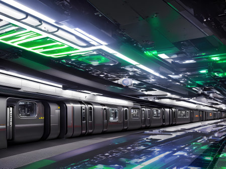 Futuristic neon subway system abstract AI generative art sequenceの素材