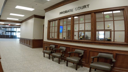 Burke County, Ga USA - 03 16 23: Burke County Courthouse interior probate court seating chairsのeditorial素材