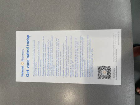 Grovetown, Ga USA - 10 05 23: Walmart covid vaccine brochure