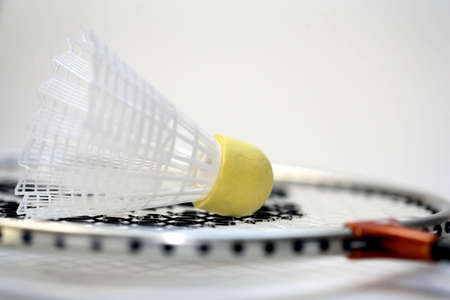 Detail of a shuttlecock and a racket