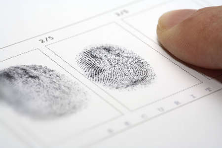 A fingerprint on a white sheet of paperの写真素材