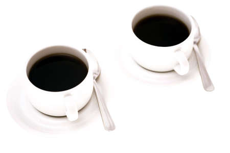 two white cups of coffeeの写真素材
