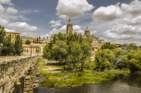 The river tormes crosses the history in this ancient city of the community of castile and leonの写真素材