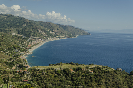 Panoramic view of the Sicilian coastline and neighboring territoryの写真素材
