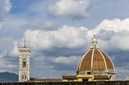 Detail of the heights of the cathedral of Florence the bell tower and the domeの写真素材