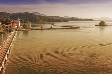 One afternoon in the port of Langkawi behind you can see some small islands of the archipelago. Andaman Sea malaysiaの写真素材