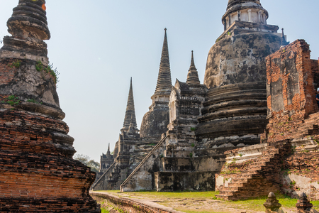 Causeway with row towers in the city of Ayutthaya, which was the relic and financial center of the extinct Kingdom of Siam Thailandの写真素材