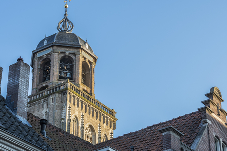 detail of the dome and bell tower of the great church of the city of deventerr. netherlands hollandのeditorial素材