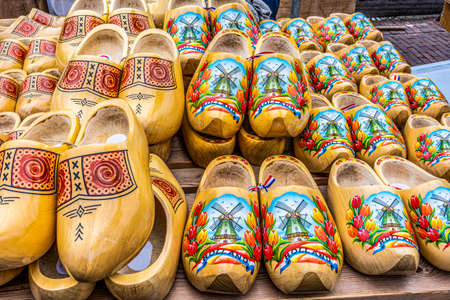 ALKMAAR, NETHERLANDS - May 18, 2018: Cheese Market swedish shoes as souvenirsのeditorial素材