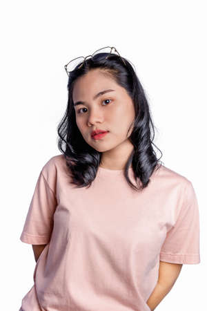 Businesswoman push finger to touchscreen, collect something. Asian females click multi virtual...