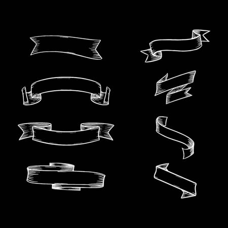 Set of hand-drawn ribbon black and whiteのイラスト素材