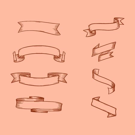 Set of hand-drawn ribbon vintage styleのイラスト素材