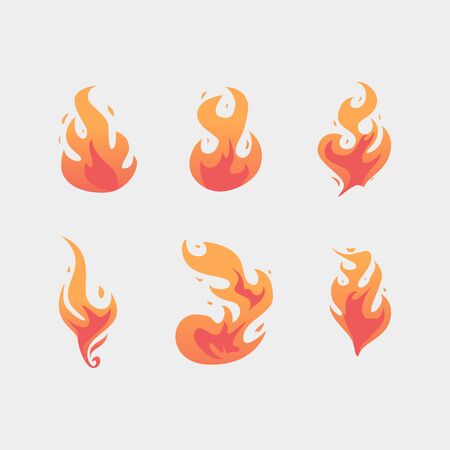 Flat premium blazing flame set. This assets hand-drawn manually.のイラスト素材