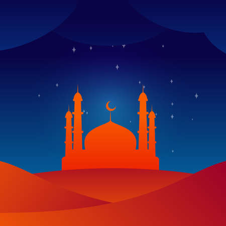 Ramadan kareem mosque on desert vector with gradient effectのイラスト素材