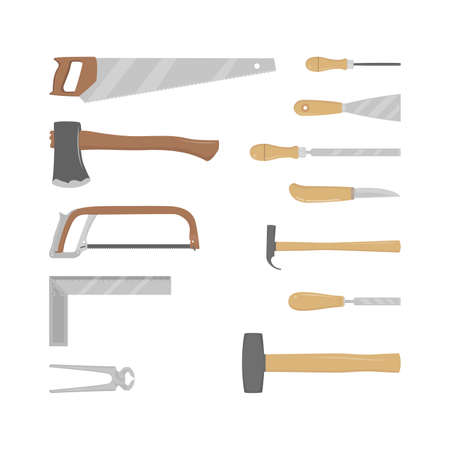Set of woodworker tools in flat vector illustrationのイラスト素材