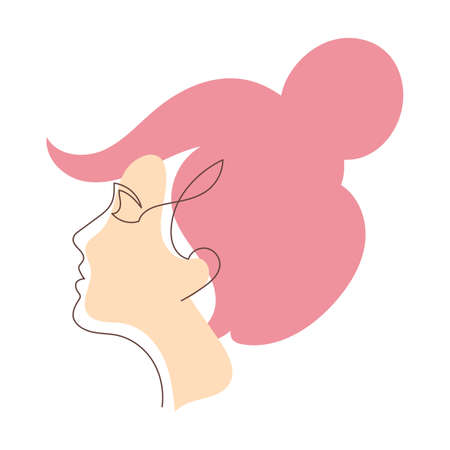 Women side face illustration in minimal mono line vectorのイラスト素材