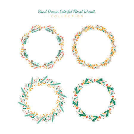 Set of colorful hand drawn colorful flower wreath collection vector premium illustration templateのイラスト素材