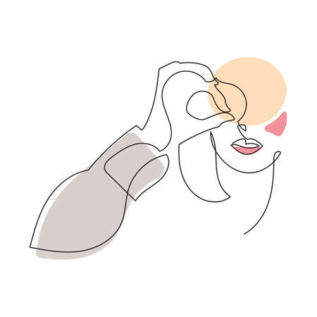 Women illustration hold finger in minimal monoline vectorのイラスト素材