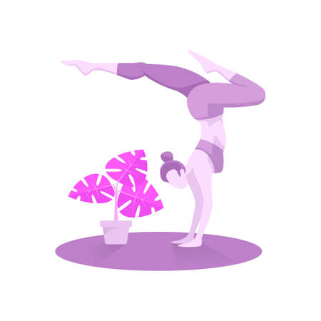 Woman practicing yoga posture while doing handstandのイラスト素材