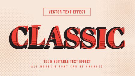 Classic Vintage Retro 3d Text Style Effect. Editable red classic bold illustrator text style.のイラスト素材