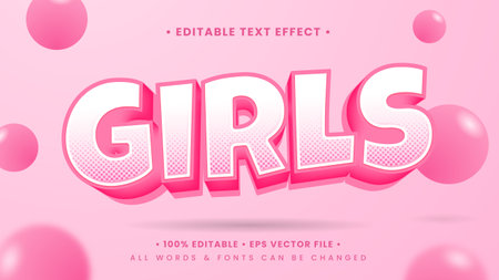 Pink Girl 3d Text Style Effect. Editable illustrator text style.のイラスト素材
