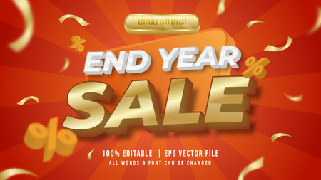 End Year Sale Shiny Gold 3d Text Style Effect. Editable sale promotional banner text illustrator text style.のイラスト素材