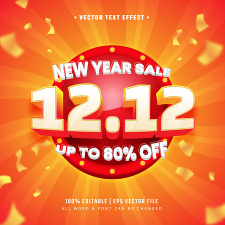 New Year Sale 12.12 3d Text Style Effect. Editable Illustrator Text Style.のイラスト素材