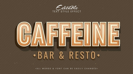 Caffeine bar and restaurant vintage retro 3d text style effect. Editable illustrator text style.のイラスト素材