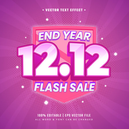 End Year 12.12 Flash Sale 3d Text Style Effect. Editable Illustrator Text Style.のイラスト素材