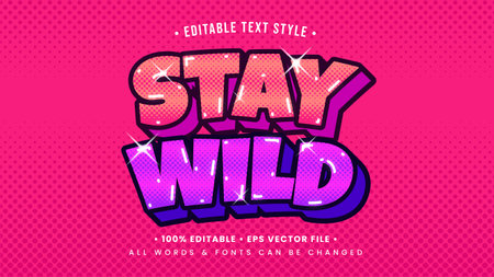 Stay Wild Vintage Retro 3d Text Style Effect. Editable illustrator text style.のイラスト素材