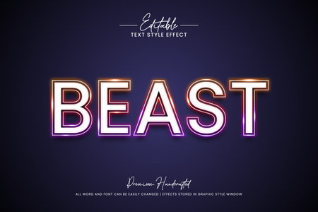 Beast neon light 3d Text Style Effect. Editable illustrator text style.のイラスト素材