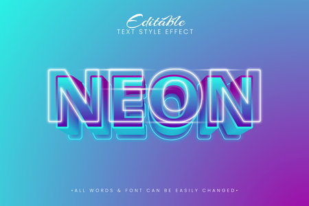 Neon light 3d Text Style Effect. Editable illustrator text style.のイラスト素材