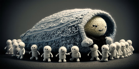 Cute knitted astronaut on mars. Adorable space exploration concept. Generative AI illustration.の素材