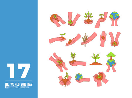 World soil day vector illustration. Vector collection of international soil day awareness design elements.のイラスト素材
