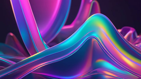 Abstract holographic iridescent neon liquid metal texture background. Colorful abstract gleaming fluid material. Generative AI.の素材