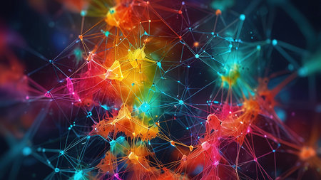 Abstract polygonal neural space background with connection structure.の素材