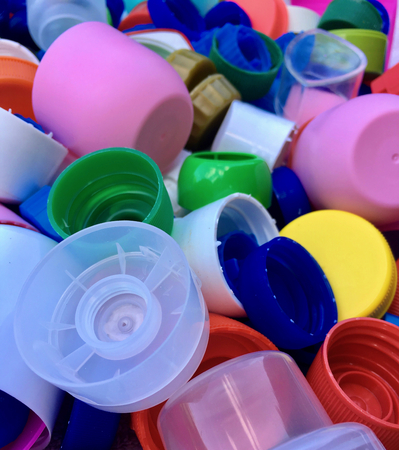 Group of colorful and used plastic cover for recycling