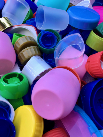 Group of colorful and used plastic cover for recycling