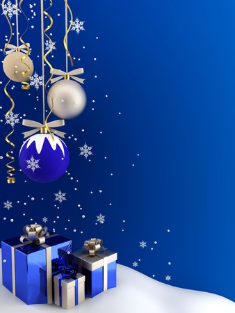 Postcard - Christmas baubles and gifts on a blue background.の写真素材