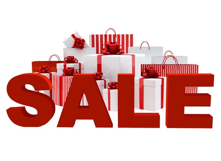 Bags and boxes with a word Sale on white backgroundの写真素材
