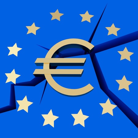 Symbolizes - European Debt Crisis  on a blue background.の写真素材