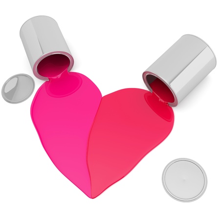Heart made of two colourful paintsの写真素材