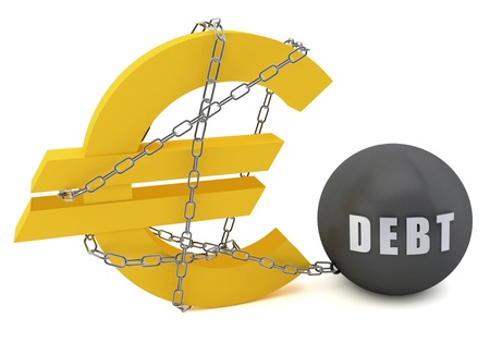 Euro sign connected in a chain of debt on a white  backgroundの写真素材