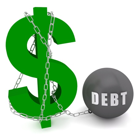 Dollar sign connected in a chain of debt on a white  backgroundの写真素材
