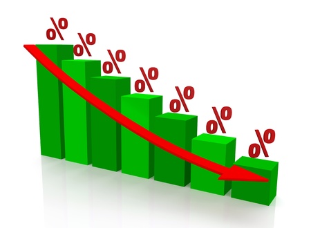Graph reduction of percent on a white backgroundの写真素材