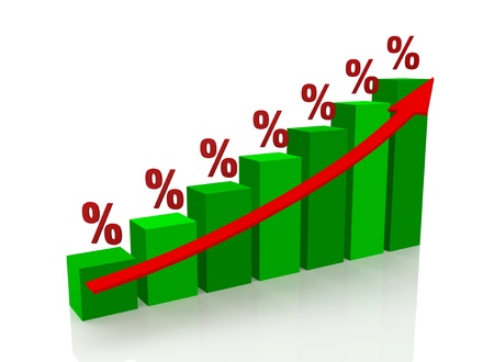 Graph the growth of percent on a white backgroundの写真素材