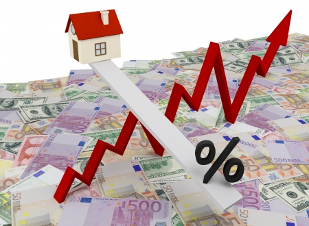 Schedule changes in real estate values on a background of money の写真素材